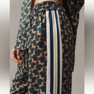 Maeve by Anthropologie Brookline Equestrian Print Wide Leg Pants with Stripes M
